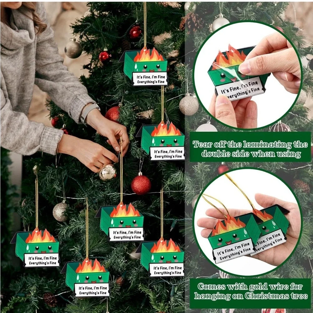 Green Dumpster Fire Holiday Ornament with Cheerful Face